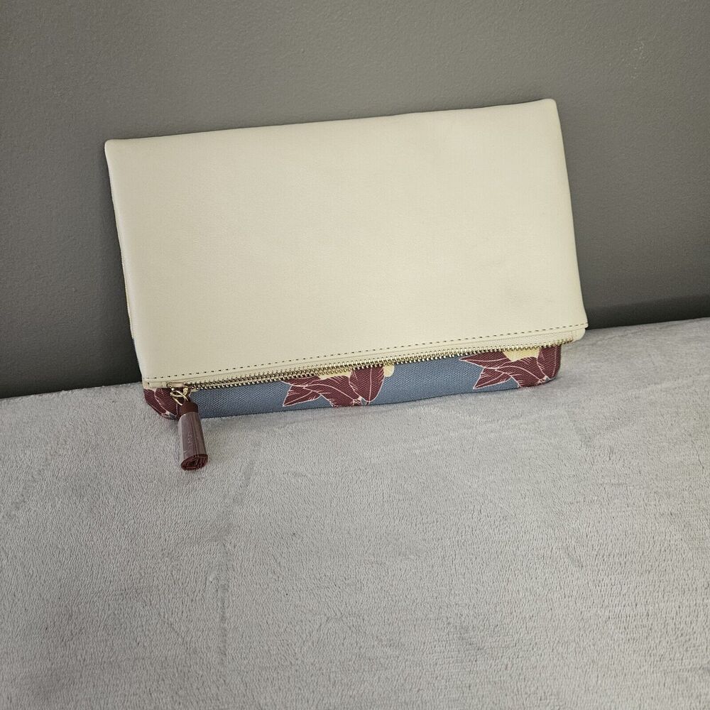 Rachel Pally Reversible Floral Clutch Blue Cream Zip Canvas Bag‎ Boho NWOT